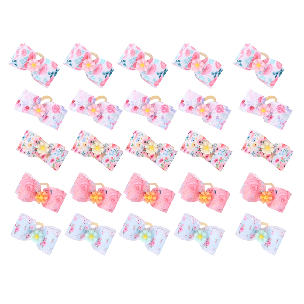 25Pcs Cute Pet Dog Bow Grooming Bows Loverly Bowknot with Rubber Bands Pet Headwear