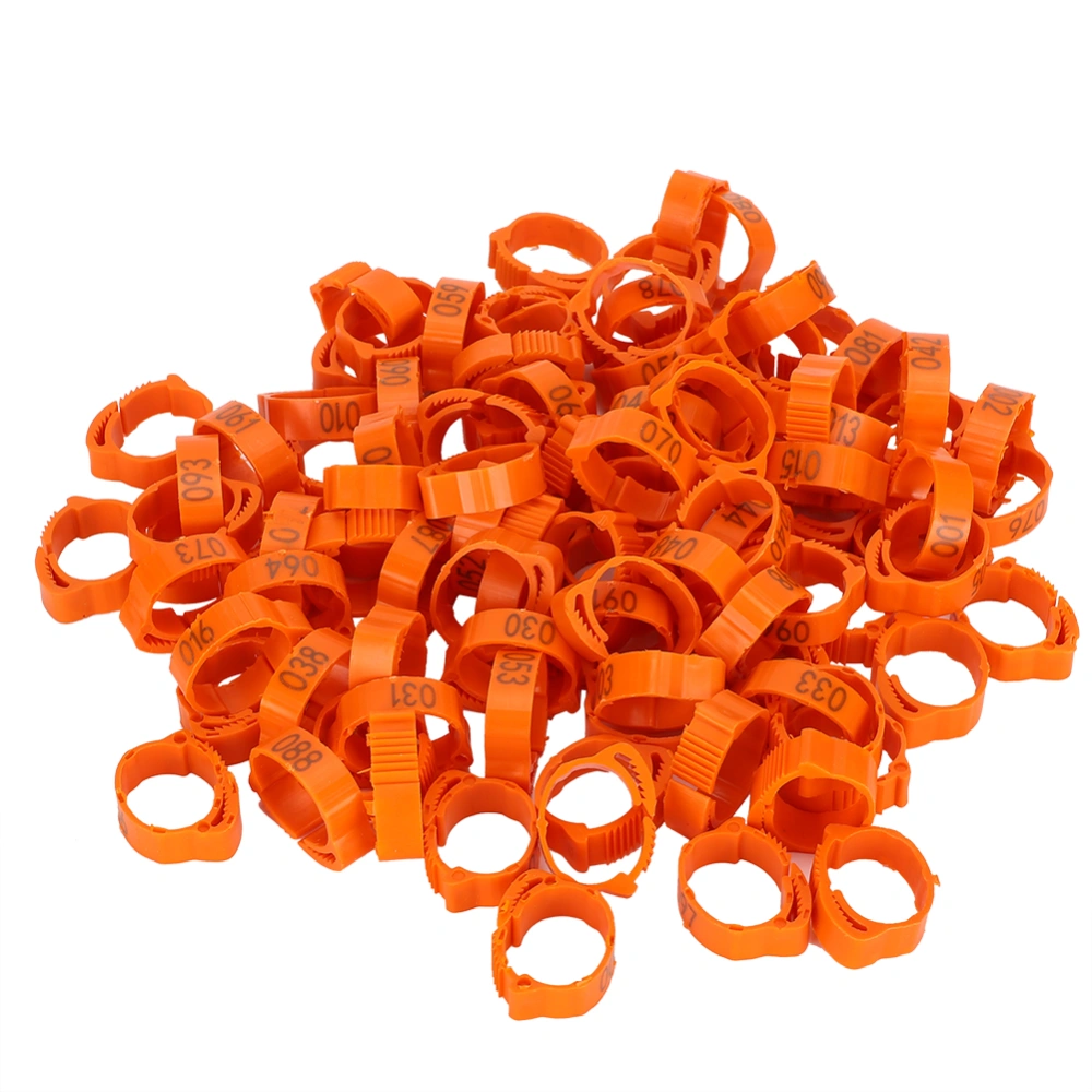 100pcs Poultry Foot Ring Chicken Duck Bird Buckle Type Clip Ring with Sign Feeding SuppliesOrange