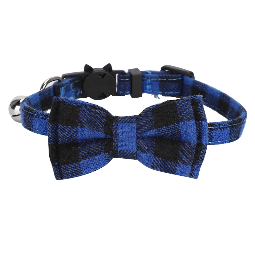 Cats Cute Bowknot Collars Plaid Tie Soft Cloth Bowtie with Bell Pets Decoration SuppliesBlue