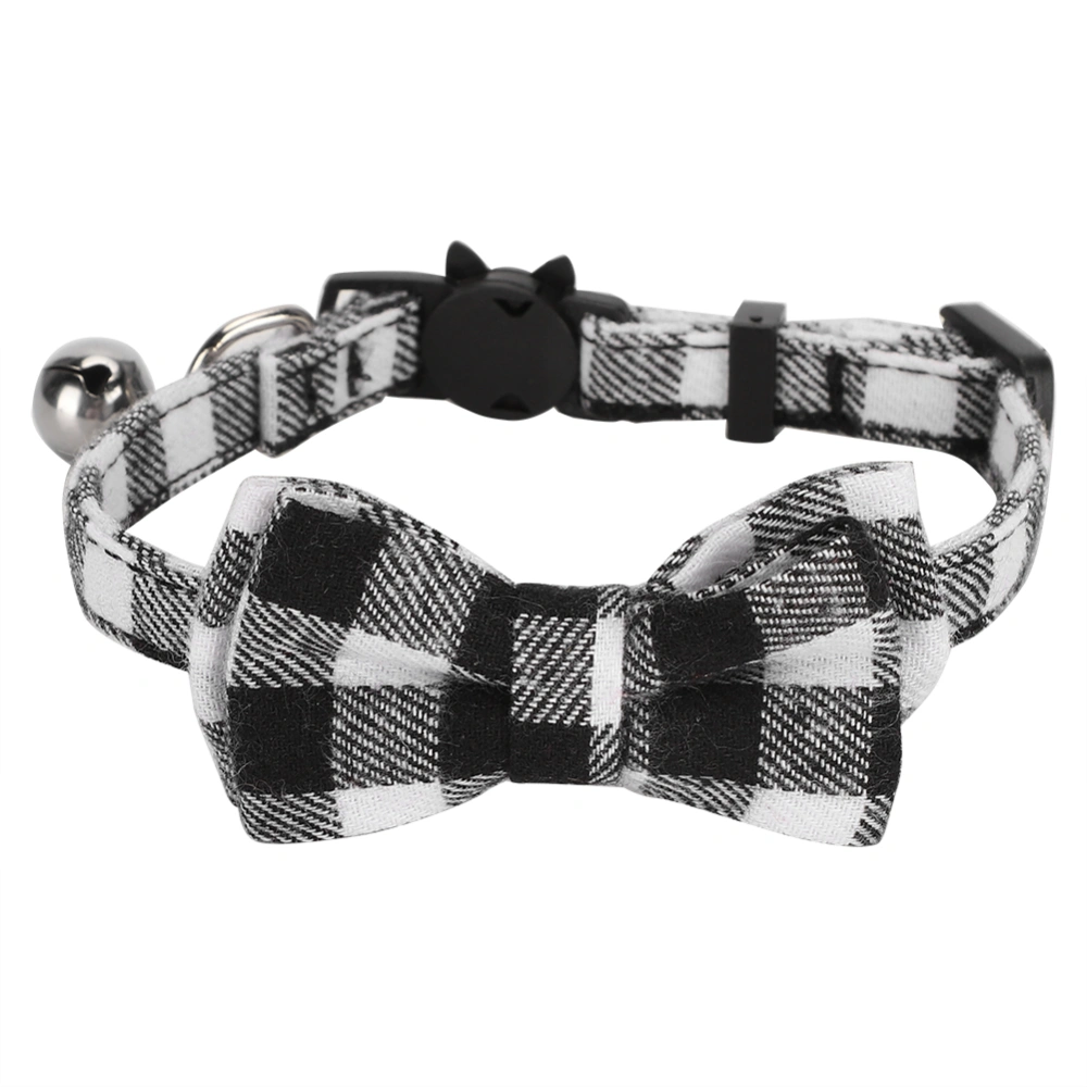 Cats Cute Bowknot Collars Plaid Tie Soft Cloth Bowtie with Bell Pets Decoration SuppliesBlack White