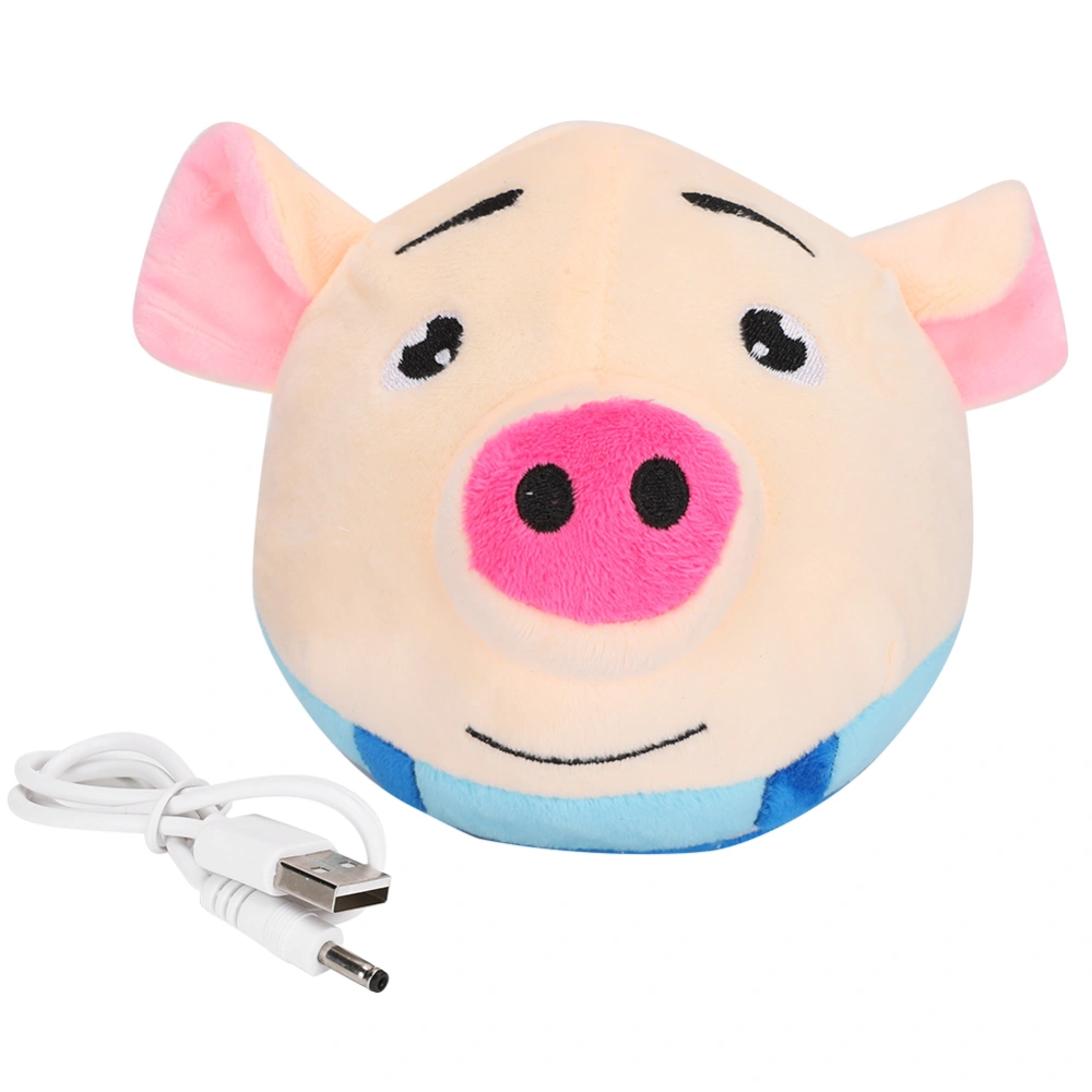 Pet Bouncing Jump Ball Cartoon Pig Doll Ball USB Electric Interaction Washable Sing Cute ToysBouncing Pig in Blue Clothes