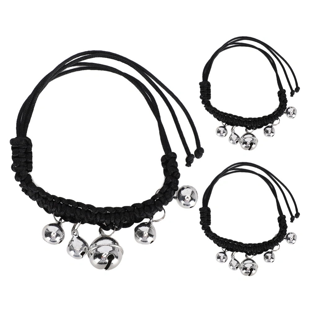 3Pcs Pet Cat Polyester Knitting Adjustable Neck Strap Collar Decor Necklace with Bells Supplyblack