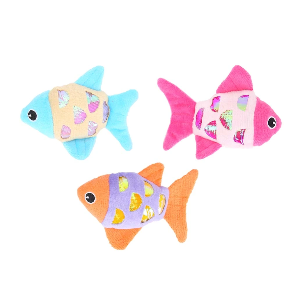 Buyweek 3PCS Pet Cat Catnip Simulation Plush Fish Playing Interactive Training Toy with Ring Paper