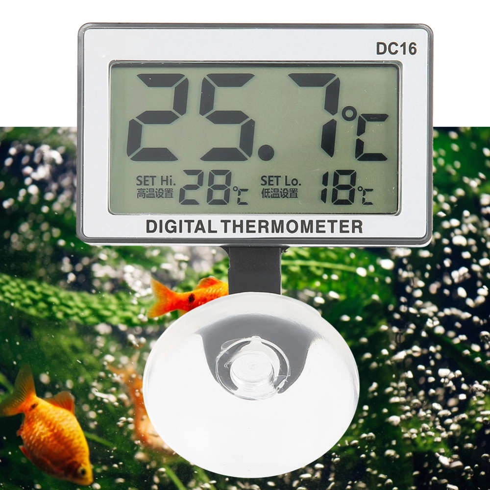 DC16 Suction Cup Aquarium Thermometer Submersible Fish Tanks Mini Alarm Temperature Meter