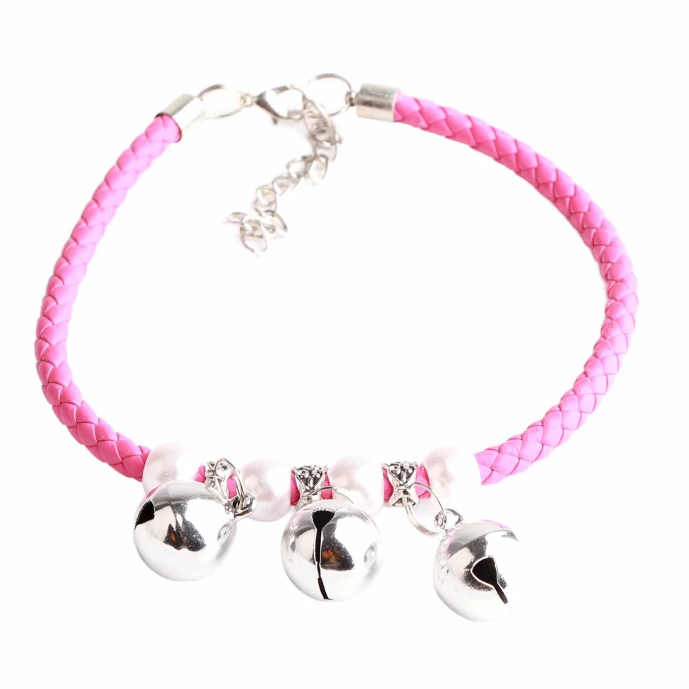 Quality Pet Adjustable Cute Necklace Collars with Bell for Most of Dog Cat Supplypink S