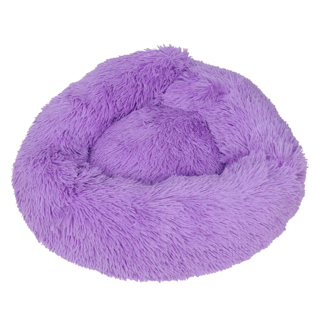 Round Soft Warm Plush Pet Small Dog Cat Bed Non-slip Mat Comfortable Cushion for Winter(Purple S)