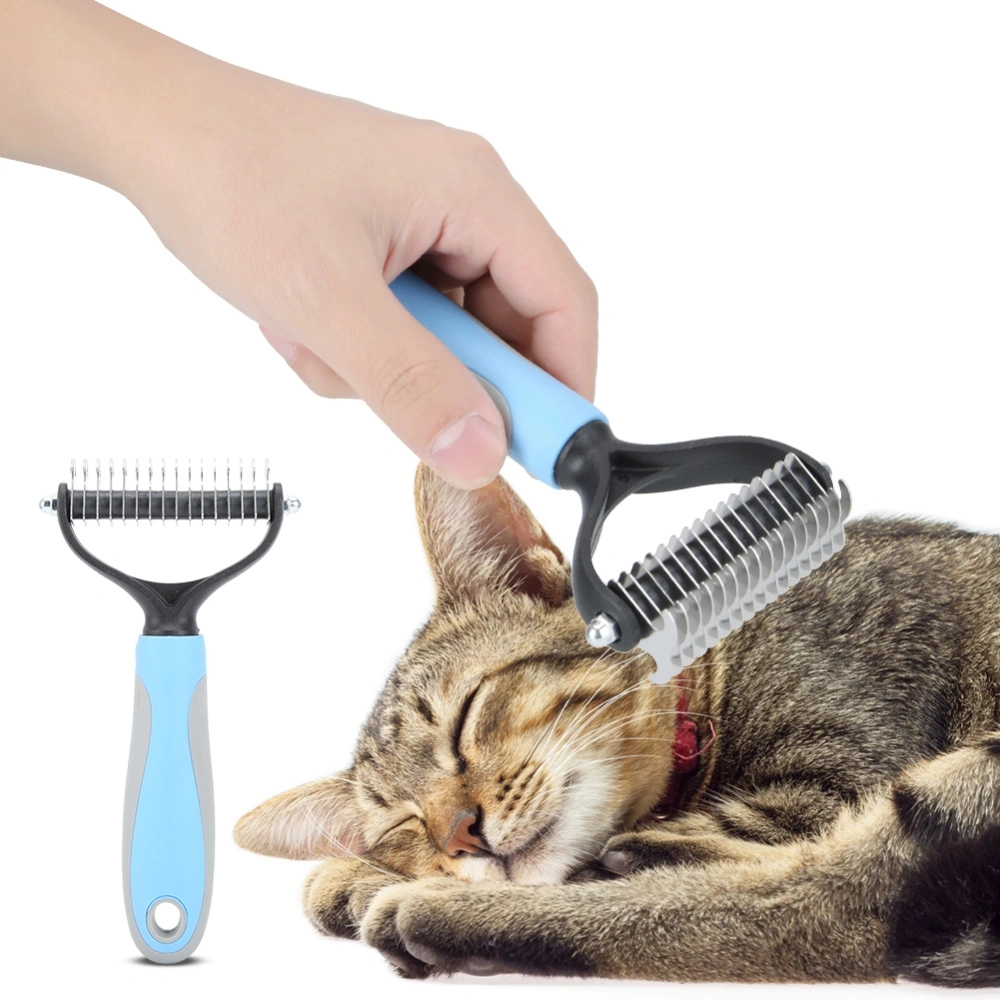 Pet Dog Cat Fur Hair Knot Cutter Rake Hair Removal Comb Brush Grooming Toolblue S