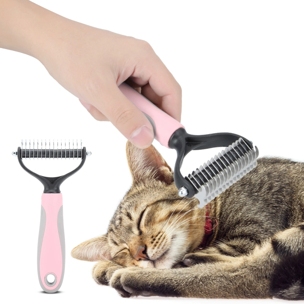 Pet Dog Cat Fur Hair Knot Cutter Rake Hair Removal Comb Brush Grooming Toolpink L