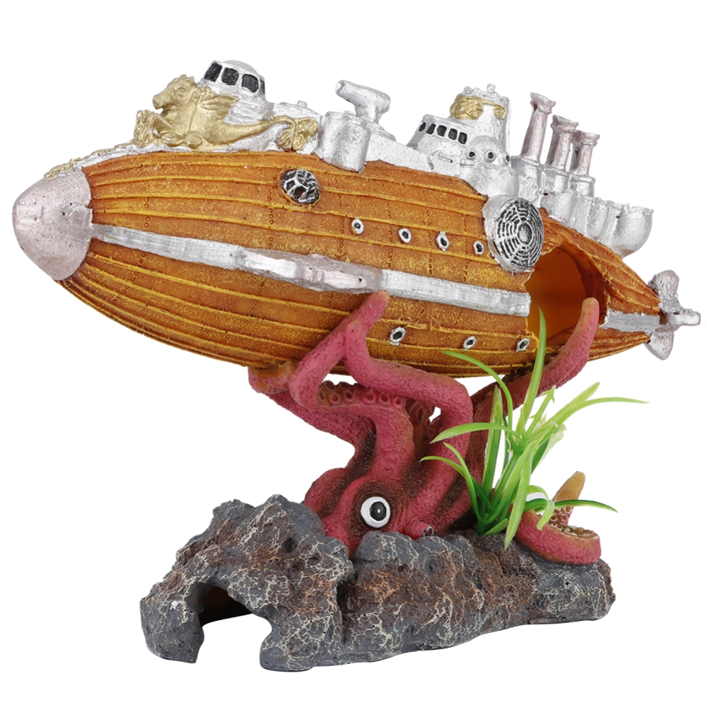 Resin Shipwreck Airship Octopus Shelter Water Aquarium Fish Tank Landscape Decoration