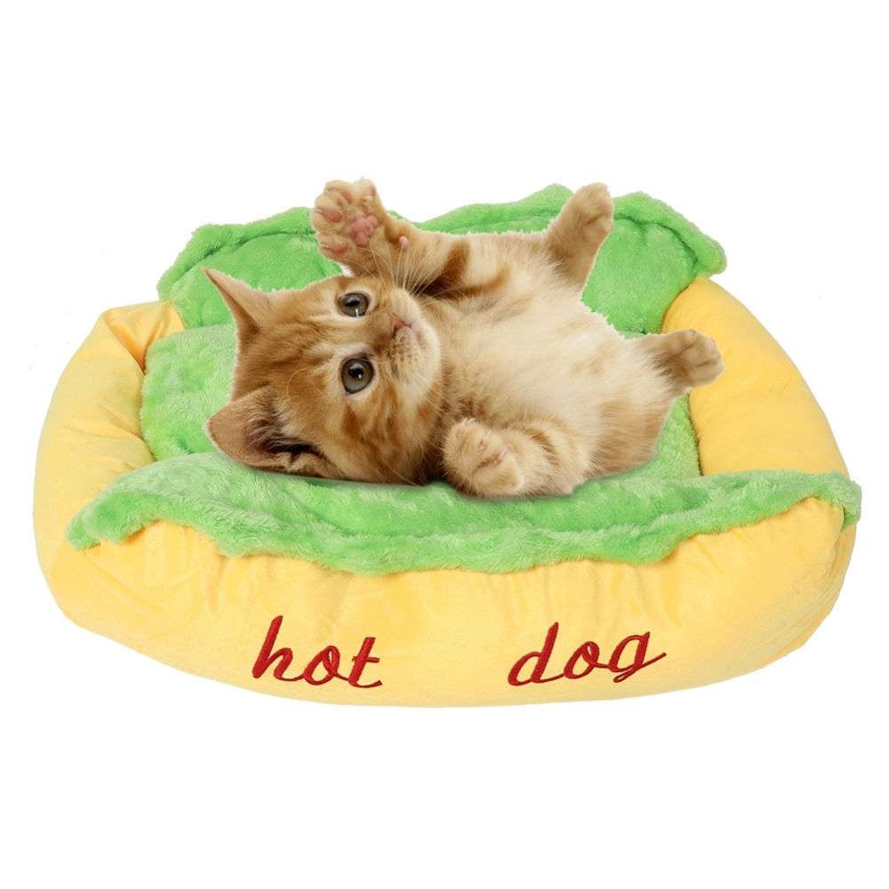 Cute Hot-Dog Shaped Soft Plush Comfortable Pet Nest With Washable Mat for Small Dogs CatsLarge