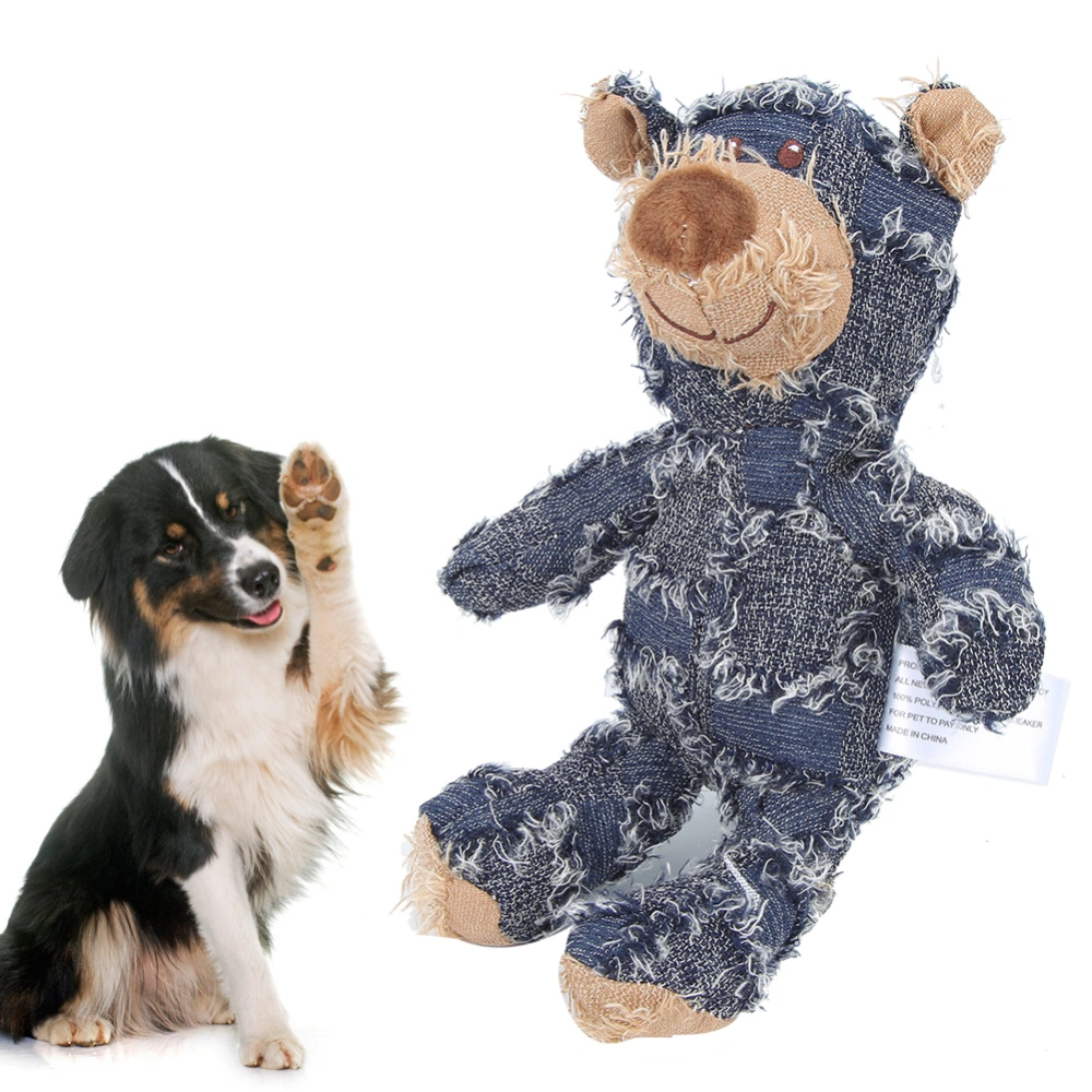 Soft Plush Pet Cartoon Bear Shape Sounding Teeth Cleaning Protection Chewing Biting Interactive Training Toy for DogsBlue