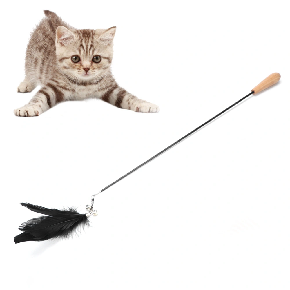 Plastic Black Telescopic Pet Cat Funny Teaser Dangler Rod Stick with Feather Bell Interactive Training Toy