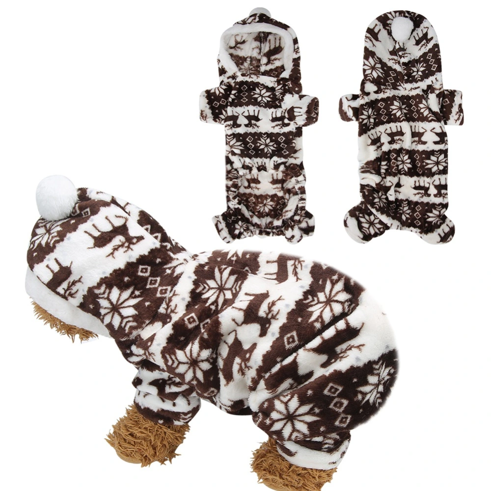 Plush Coffee Deer Autumn Winter Four Feet Pet Hoodies Clothes Warm Pajamas Clothing for Dogs Cats