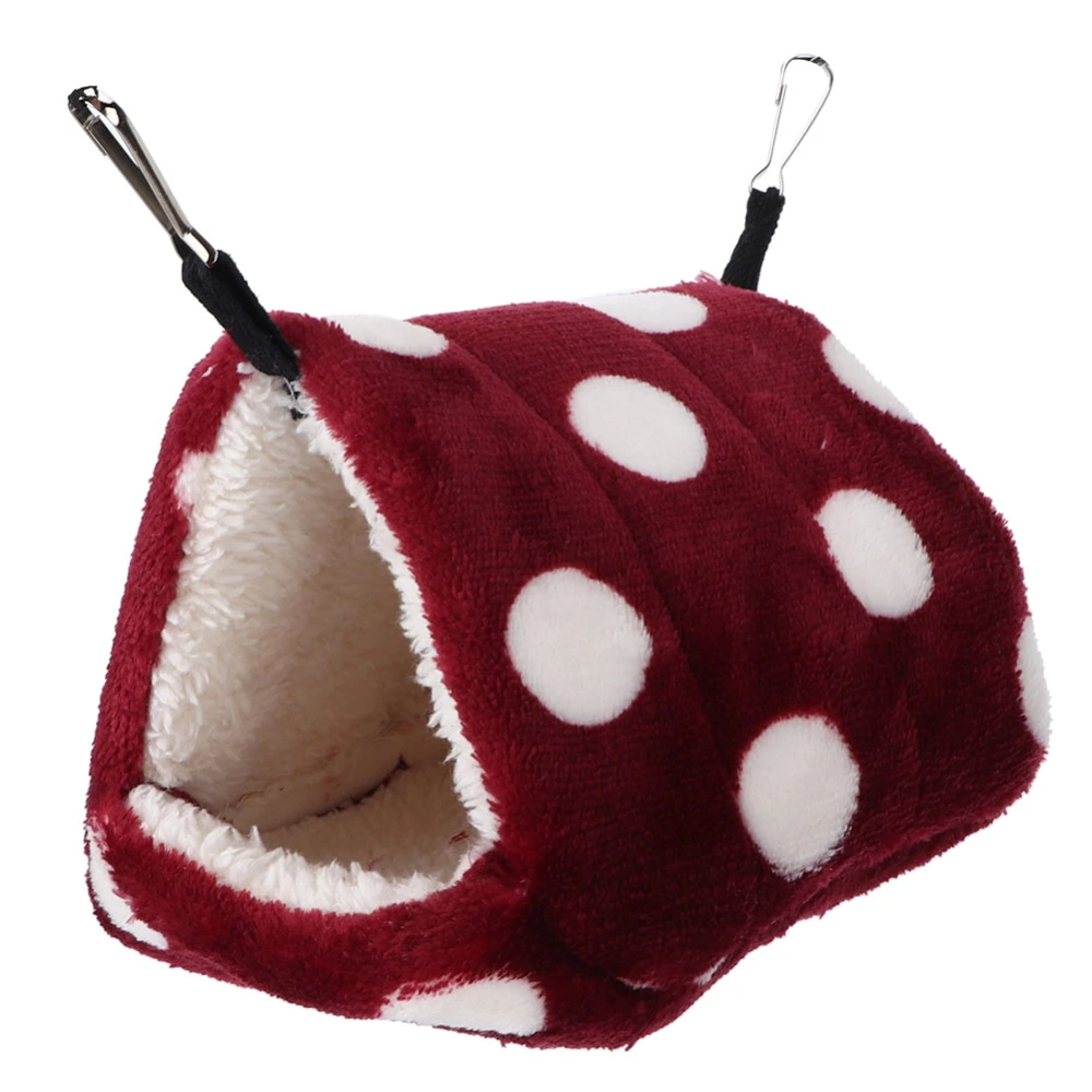 Winter Small Pet Keep Warm Nest Hammock Soft Hanging Bed with Hook for Hamster Sugar Gliderwine red and white dot M