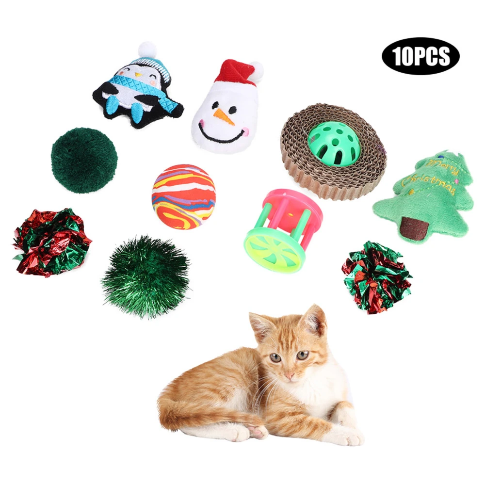 10PCS Plastic Pet Cat Christmas Ring Paper Ball Bell Funny Interactive Training Supplies Toy Set