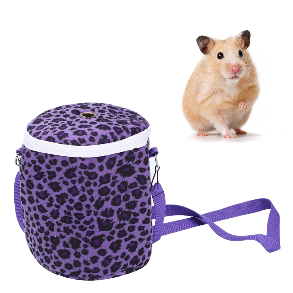 Large Short Plush Portable Pet Hamster Single Shoulder Warm Carrier Outgoing Sleeping Bag for quirrel Hedgehog Guinea PigPurple Leopard