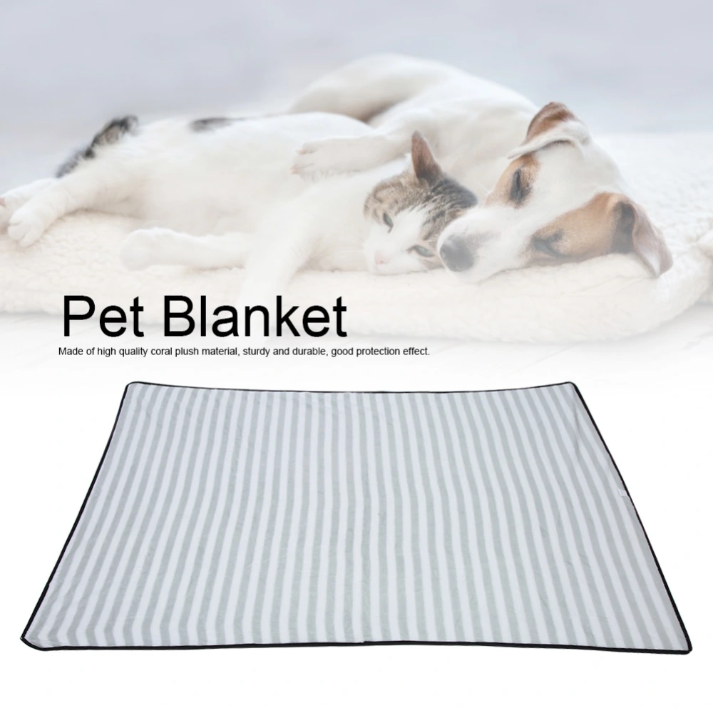 Double Side Plush Soft Comfortable Warm Double Side Pet Blanket Sleeping Bed Mat Pad Cushion Supplies for Cats Small DogsGray Stripe L