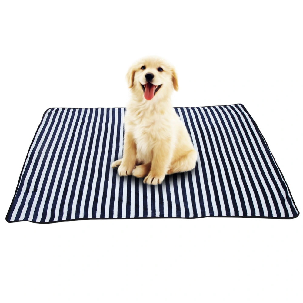 Double Side Plush Soft Comfortable Warm Double Side Pet Blanket Sleeping Bed Mat Pad Cushion Supplies for Cats Small DogsBlue Stripe M