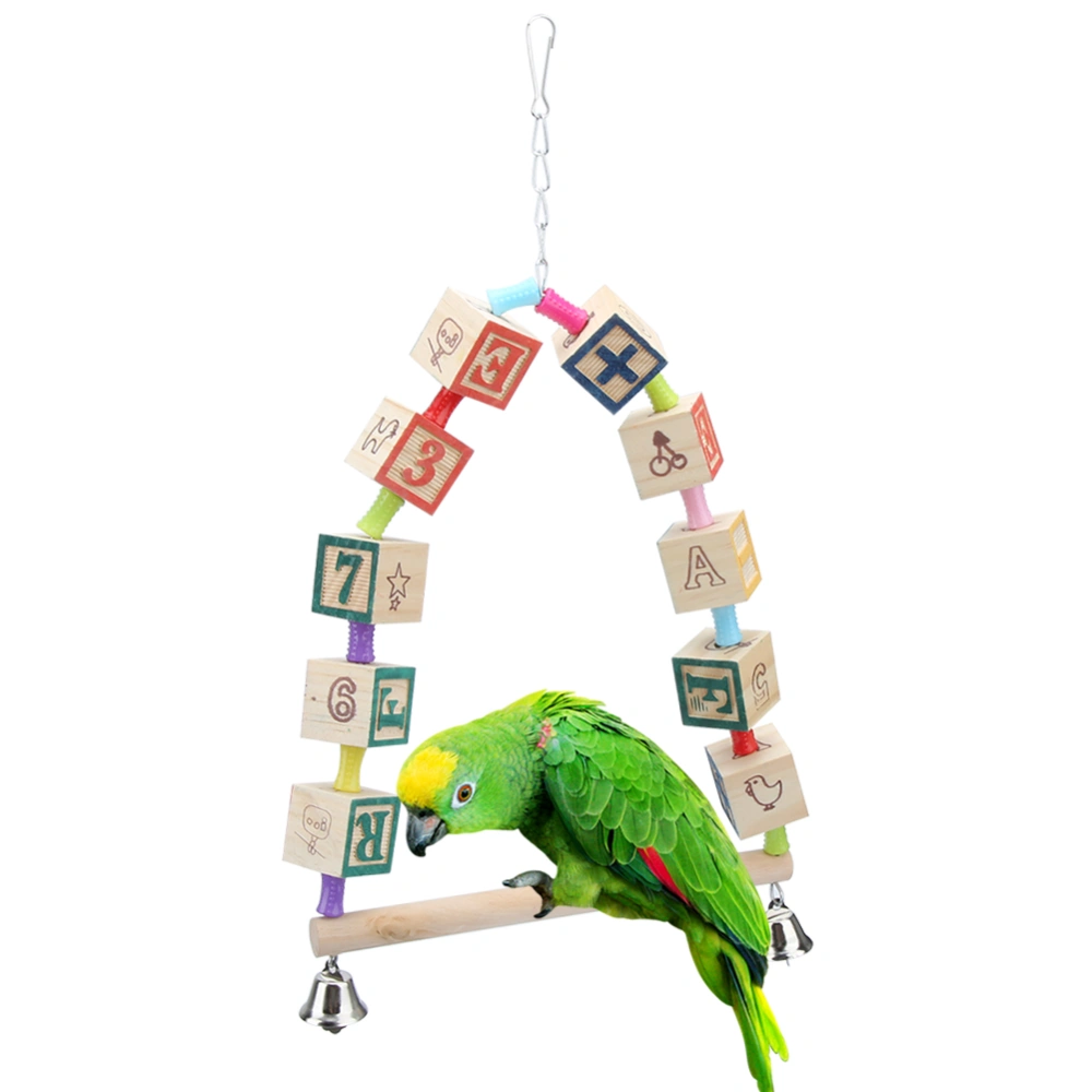 Pet Bird Parrot Natural Wood Block Rainbow Cage Hanging Bridge Hammock Swing Chew Toy for Budgies CockatielsBird Swing Toy