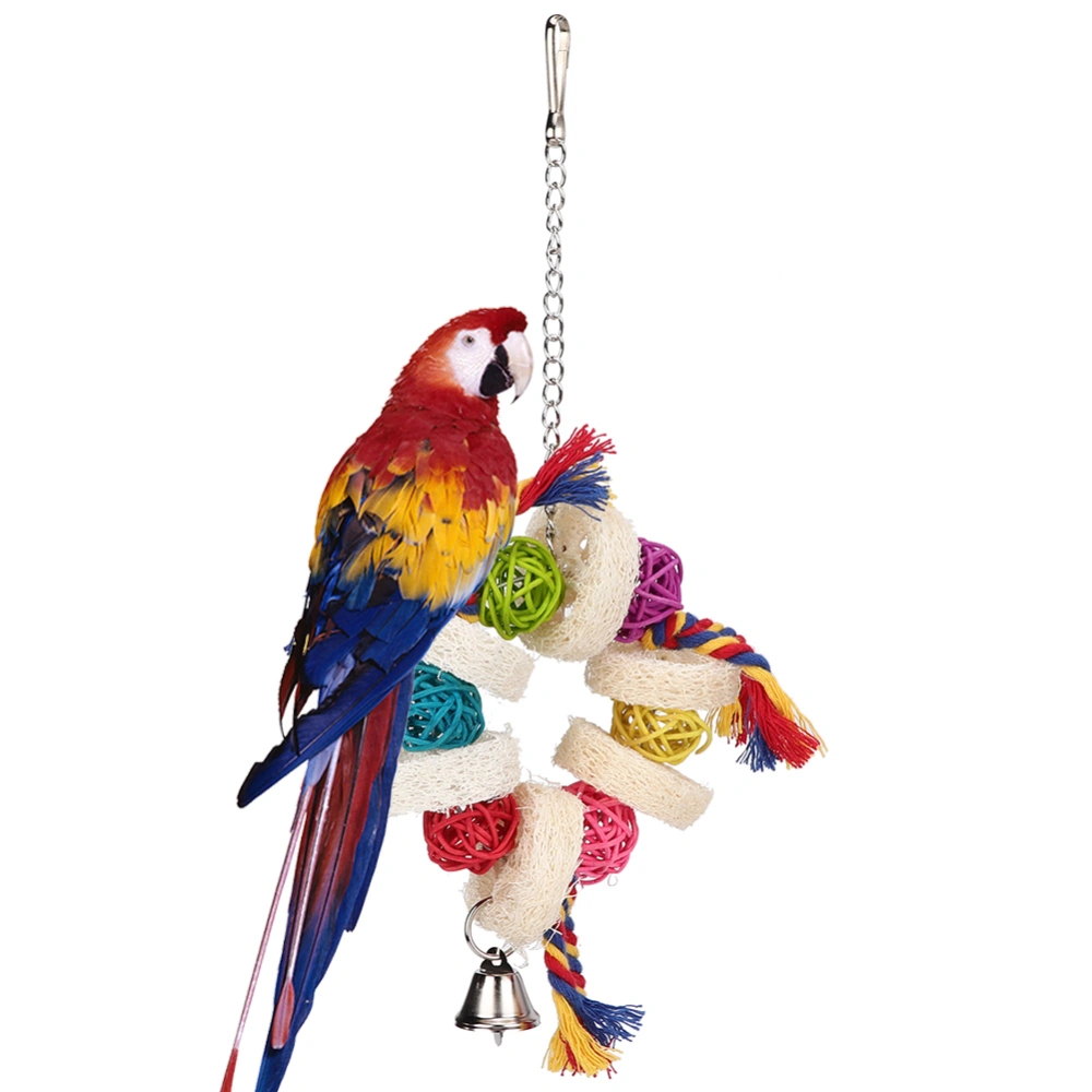 Bird Playing Toys Loofah Sponge Cotton Rope Hanging Parrot Rattan Biting Chewing Standing Rack Toy Accessory(Model 1 )