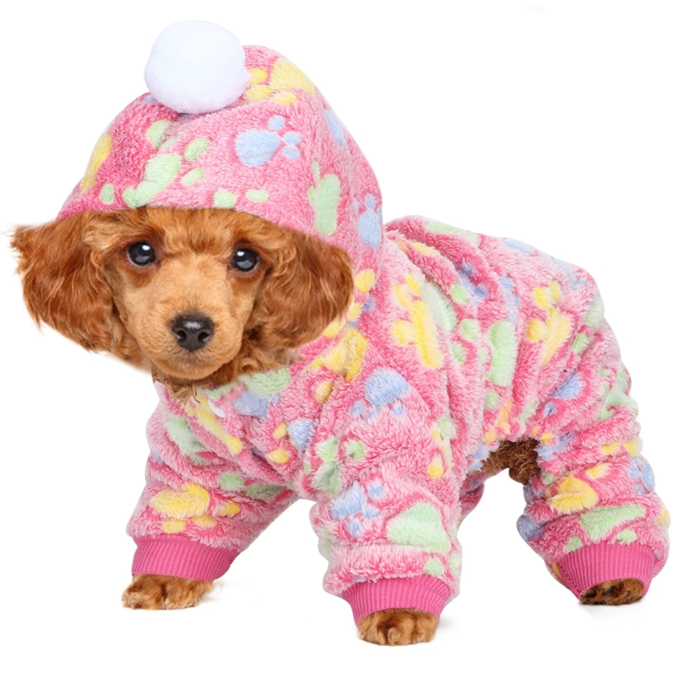 Autumn Winter Pet Clothes Jump Suit Warm Pajamas Clothing for Dogs Cats Small Animals Rose Red Dog Paw S