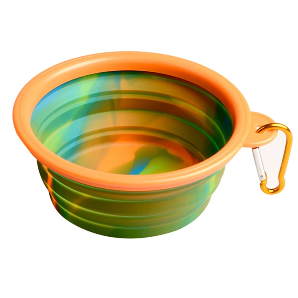 Buyweek Silicone Pet Dog Camouflage Bowl Foldable Outdoor Travel Puppy Food Water Feeder (Orange Frame)