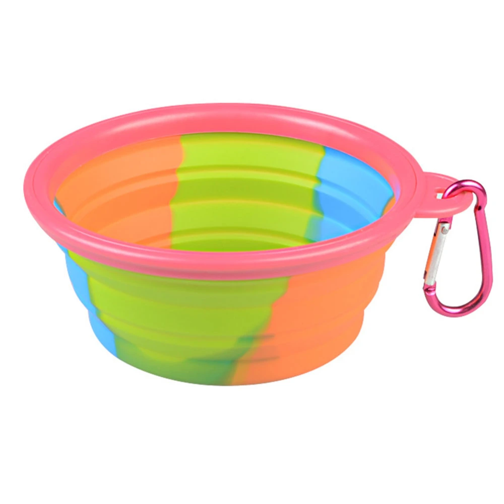 Buyweek Silicone Pet Dog Camouflage Bowl Foldable Outdoor Travel Puppy Food Water Feeder (Pink Frame)