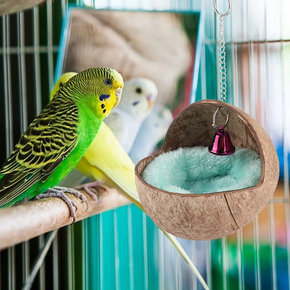 Natural Coconut Husk Bird Breeding Nest Bed Cage Hatching Nest with Mat