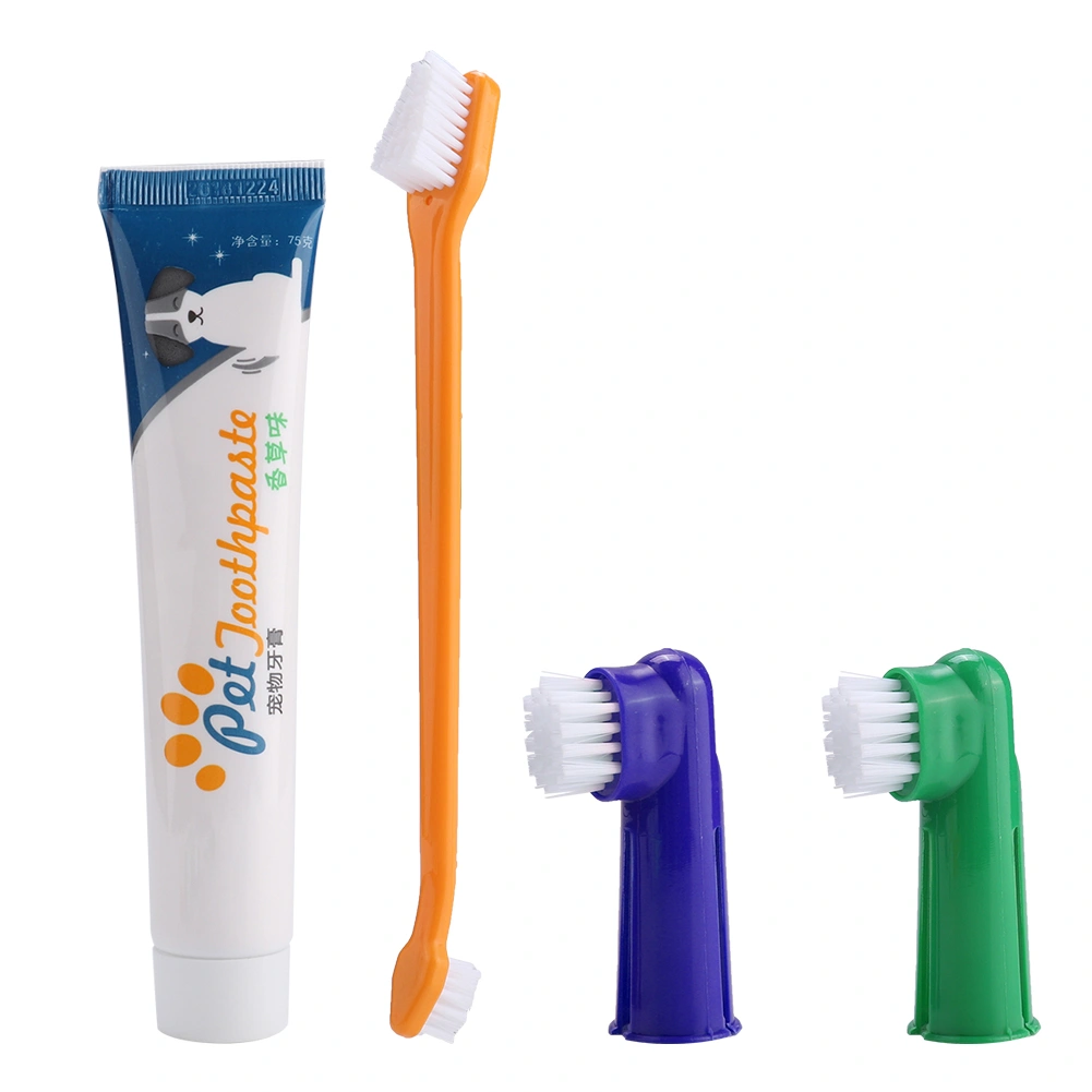 4Pcs Pet Dog Cat Toothbrush Toothpaste Set Dental Care Tool Dual Headed Toothbrush Finger Brush