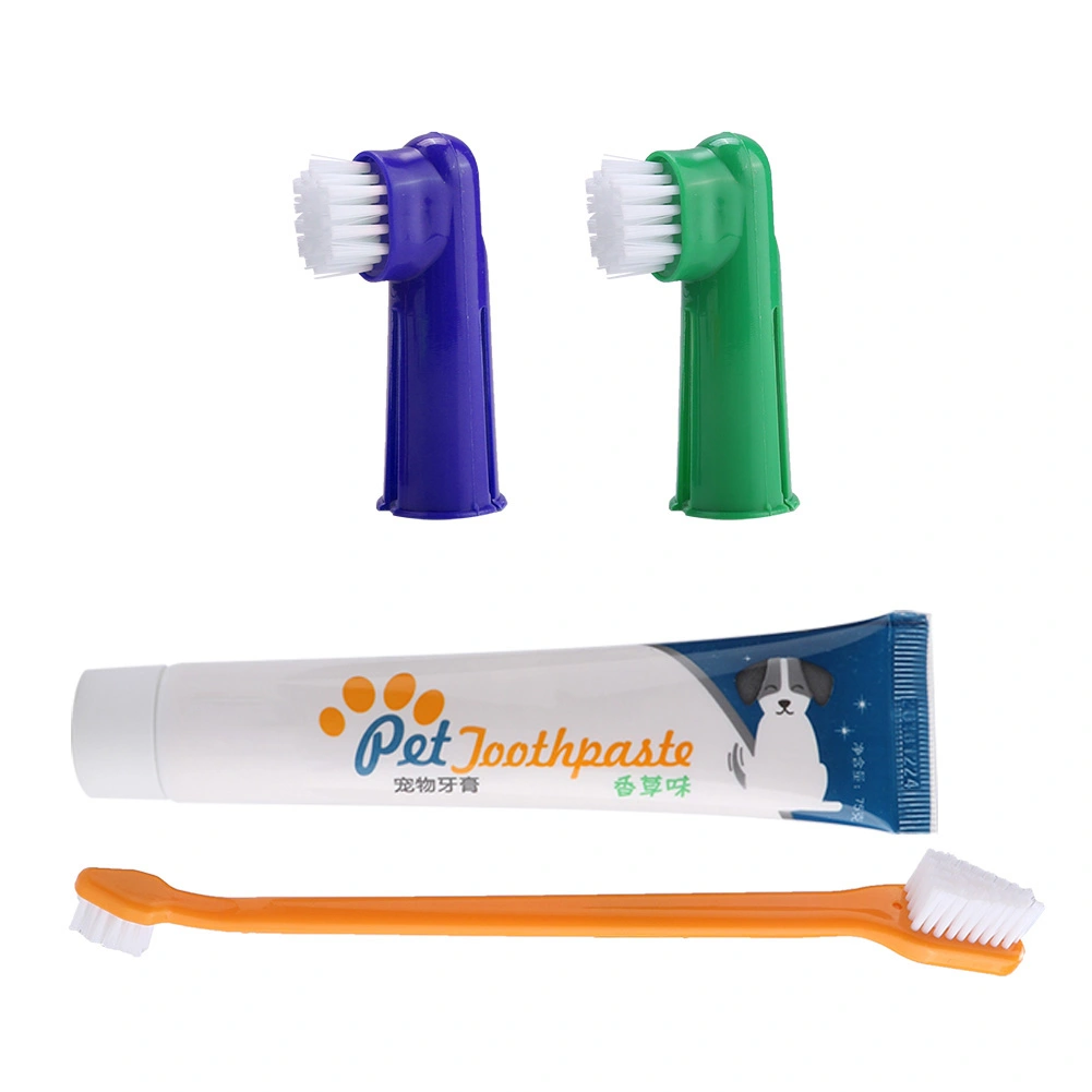 4Pcs Pet Dog Cat Toothbrush Toothpaste Set Dental Care Tool Dual Headed Toothbrush Finger Brush