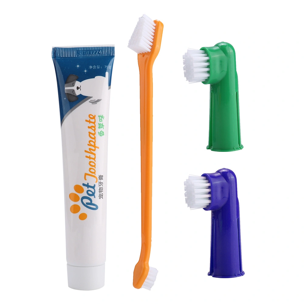 4Pcs Pet Dog Cat Toothbrush Toothpaste Set Dental Care Tool Dual Headed Toothbrush Finger Brush