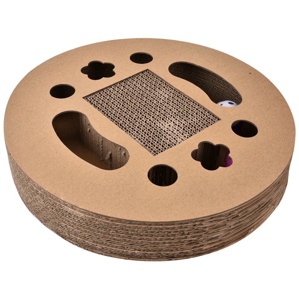 Cat Corrugated Round Scratch Board Toy Mint Bell Pet Funny Interactive Toys(Light Color)