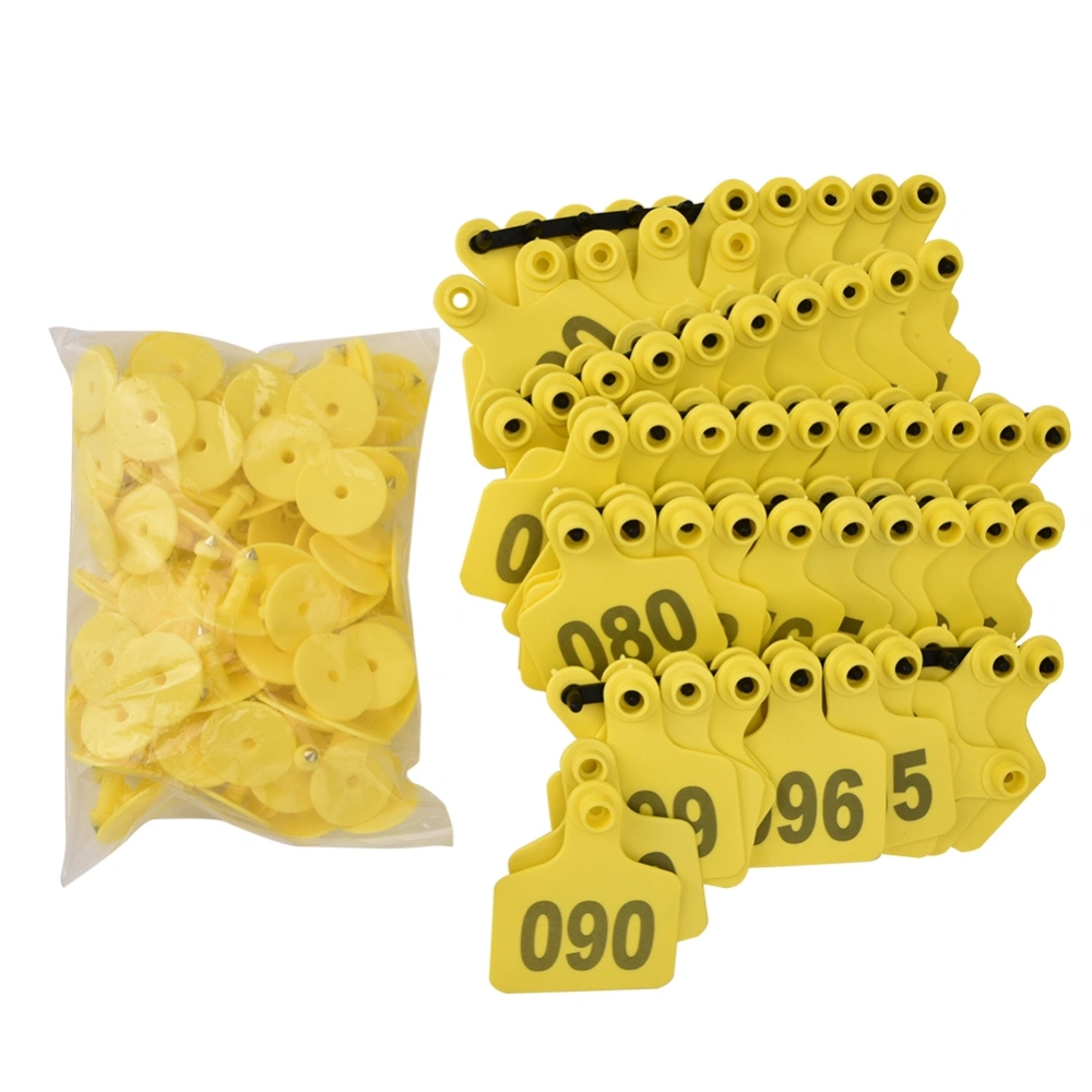 1-100 Number Plastic Livestock Ear Tag Animal Tag for Goat Sheep Pig (Yellow)