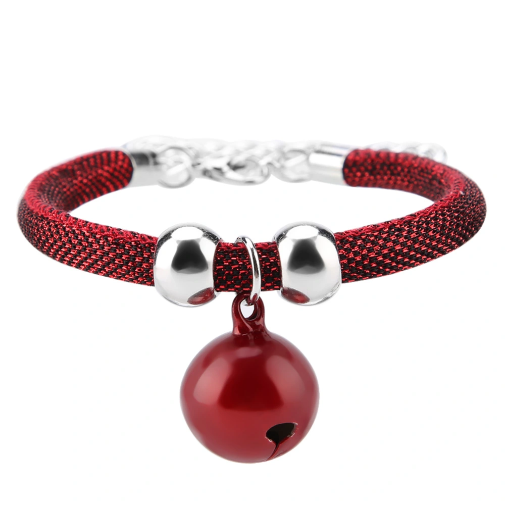 Japanese Style Pets Necklace Nylon Accessory Supply Cat Bell Collar w/ Extension Chain (Red)