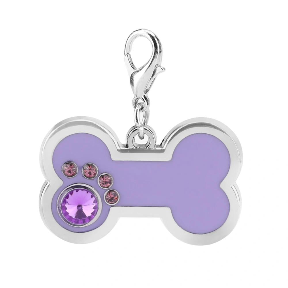 Alloy Pet ID Tag Dog Cat Animal Name Identification Pendant Bone Shape (Purple)