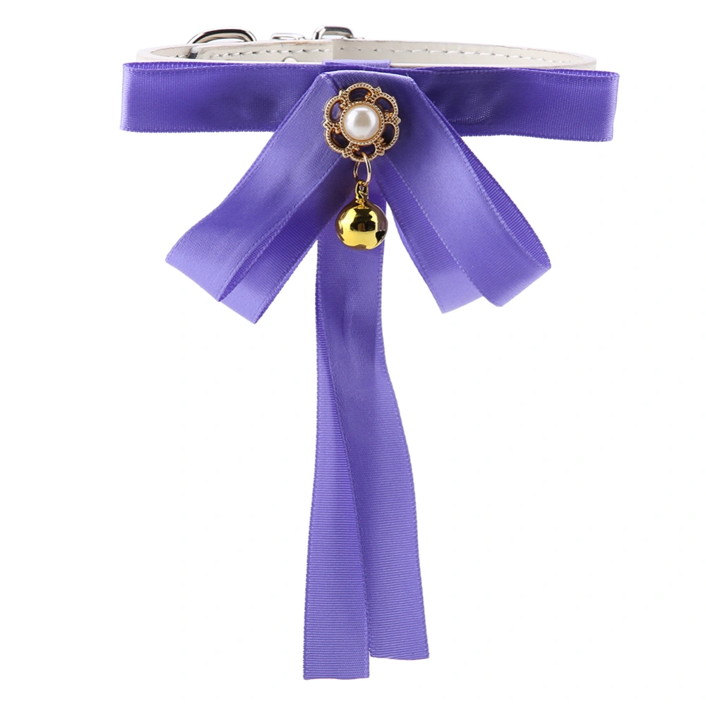 Fashionable Cat Pet Dog Collars Bowknot Kitten Collar with Bells Purple S