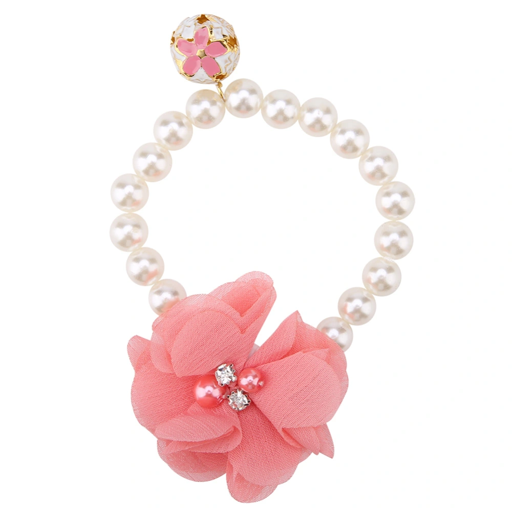 Dog Pet Pearl Flower Collar Elastic Necklace for Puppy Collar Jewelry Accessory(Pink)