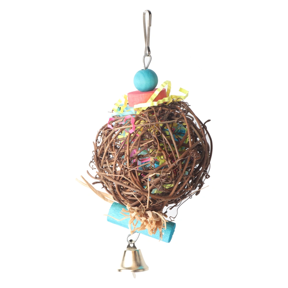 Bird Parrot Chewing Toy Natural Rattan Ball Toys for Small Birds with Paper Strips