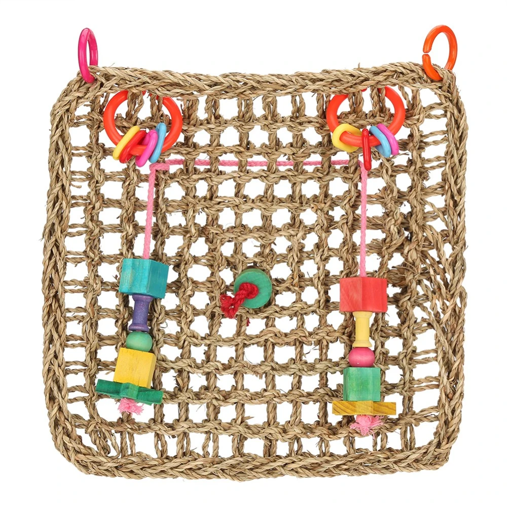 Bird Chew Toy Seagrass Exercise Entertainment Hanging Net Mat for Parrot