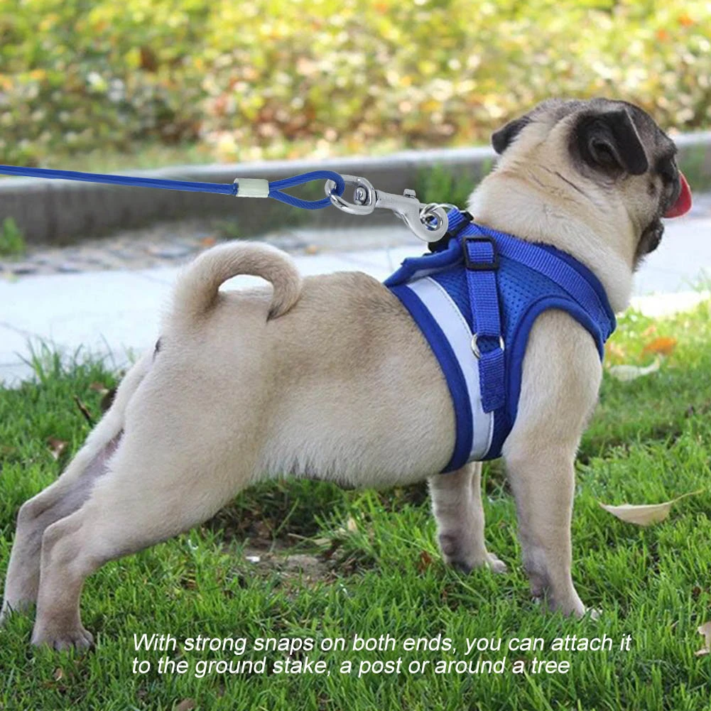 Long Steel Wire Dog Leash Outdoor Camping Picnic Strong Pet Safety Cable Rope 5mm*5m(Blue)