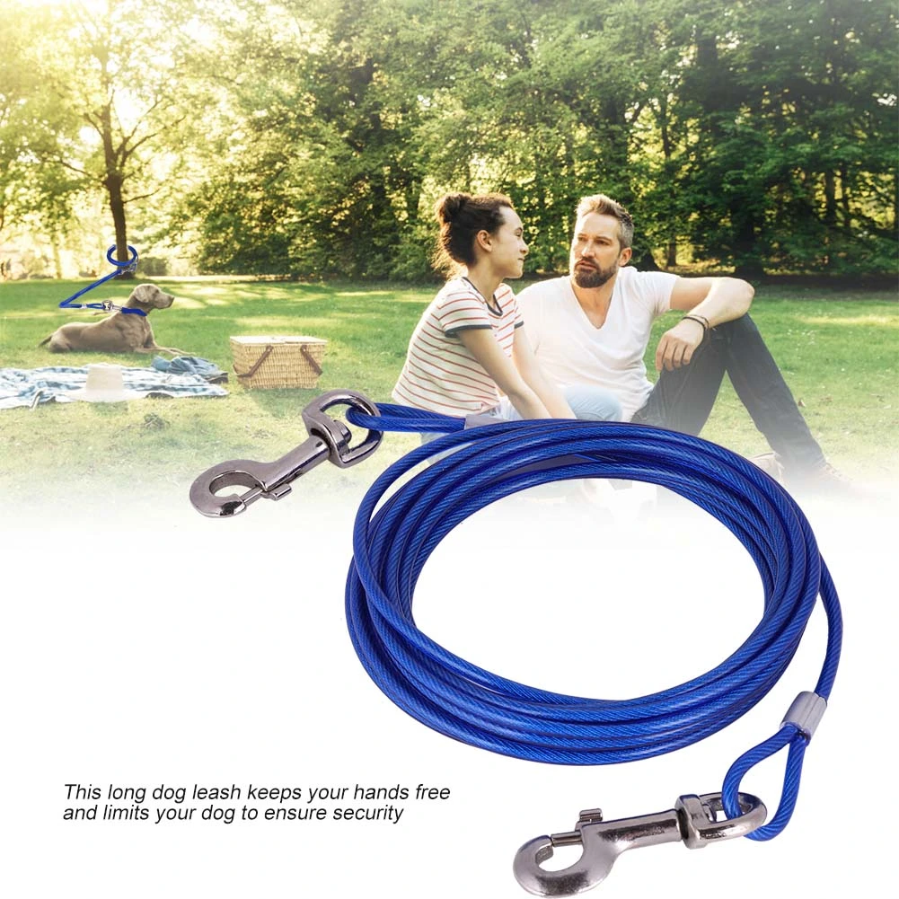 Long Steel Wire Dog Leash Outdoor Camping Picnic Strong Pet Safety Cable Rope 5mm*5m(Blue)