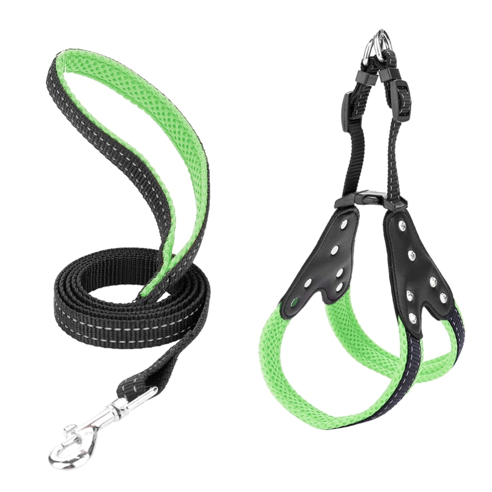 Adjustable Strap Harness Nylon Breathable Belt Rope with Rhinestone for Pet Dogs Green L