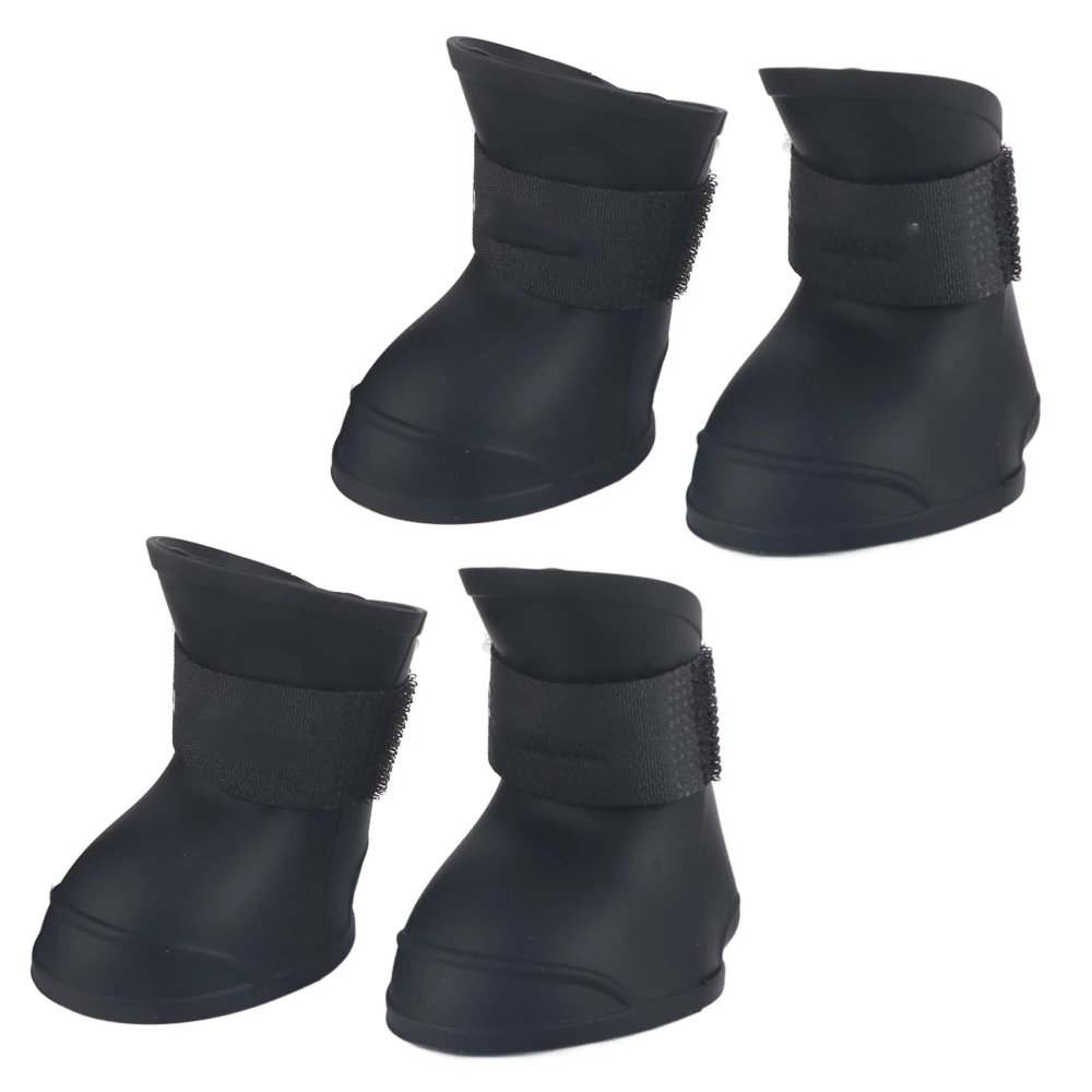 4pcs Silicone Pet Dog Cute Waterproof Boots Antislip Protective Rain Shoes(L Black)