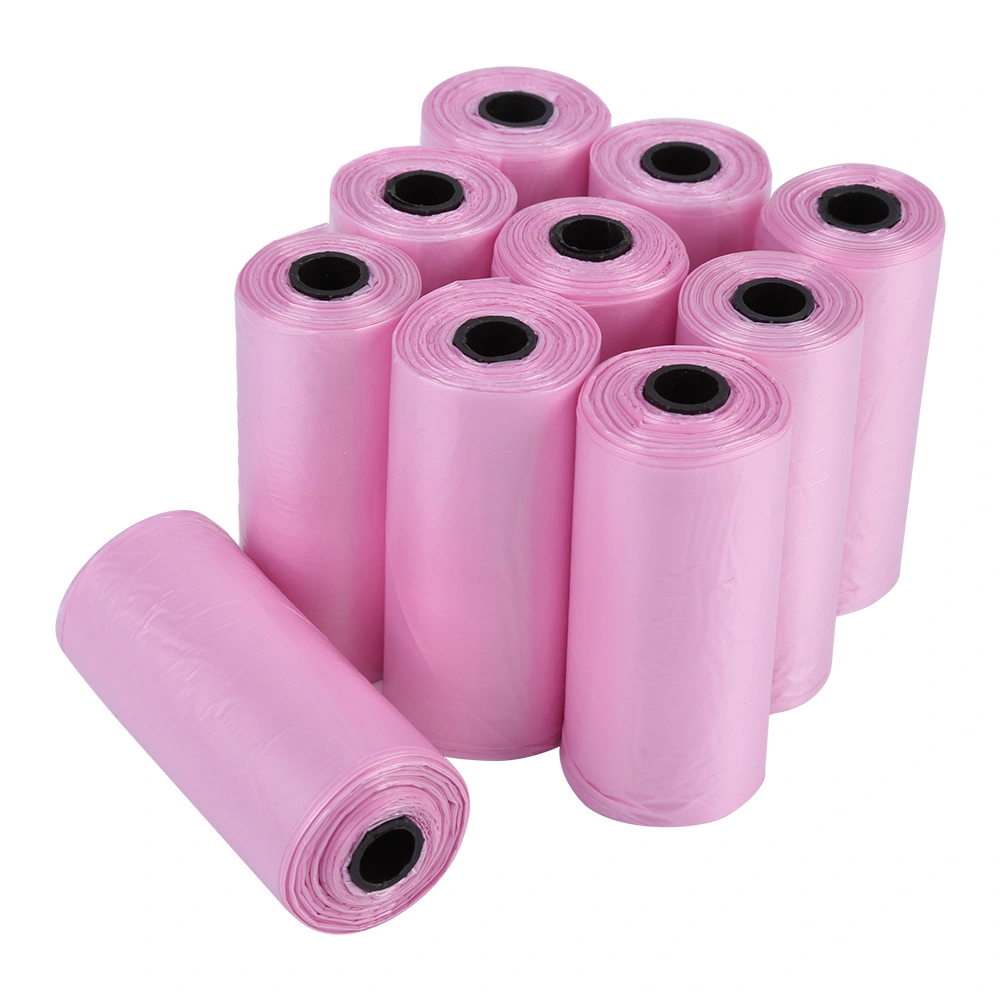 10 Rolls/150Pcs Plastic Pet Dog Waste Bags 33 * 22cm Durable Trash Cleaning Bag Pink