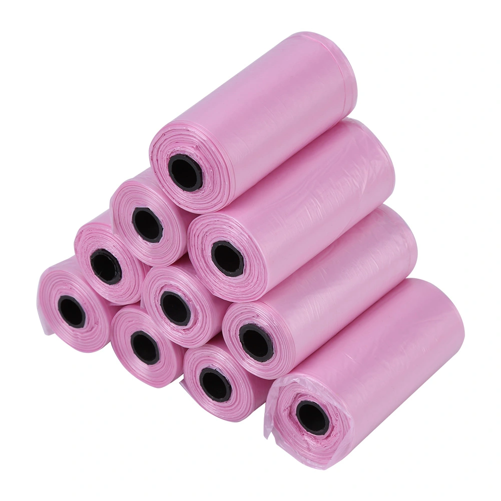 10 Rolls/150Pcs Plastic Pet Dog Waste Bags 33 * 22cm Durable Trash Cleaning Bag Pink