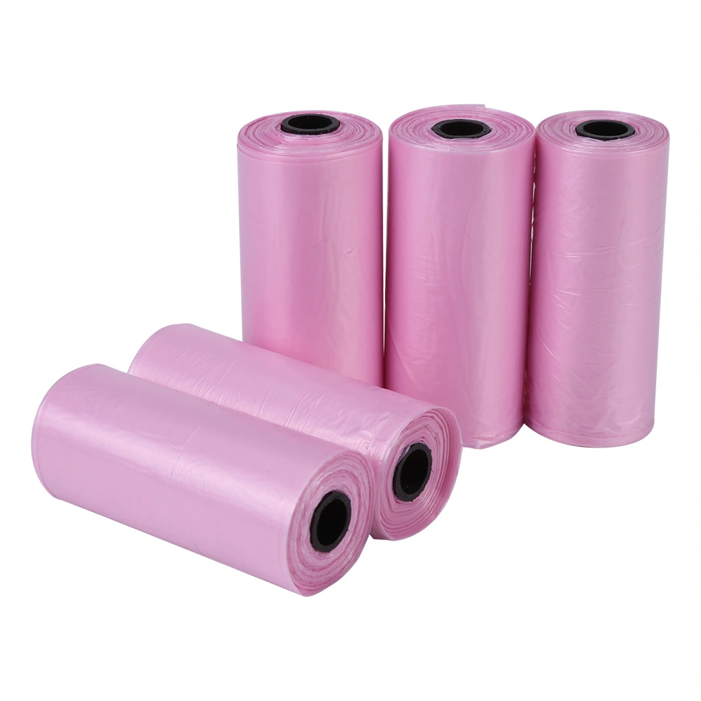 10 Rolls/150Pcs Plastic Pet Dog Waste Bags 33 * 22cm Durable Trash Cleaning Bag Pink