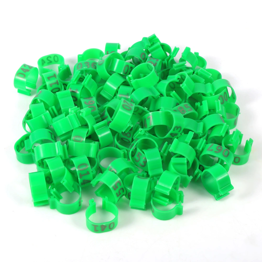 100PCS/Bag 16MM 001-100 Numbered Plastic Poultry Chickens Ducks Goose Leg Bands Rings(Green)