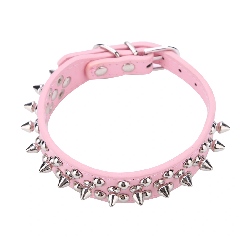 Pet Adjustable PU Leather Studded Spiked Buckle Cat Puppy Dog Collar Rivet Strap Pink S