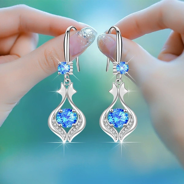 Fashion Silver Earrings Ladies Temperament Earrings Water Drop Long Earrings Engagement Earrings Diamond Earrings