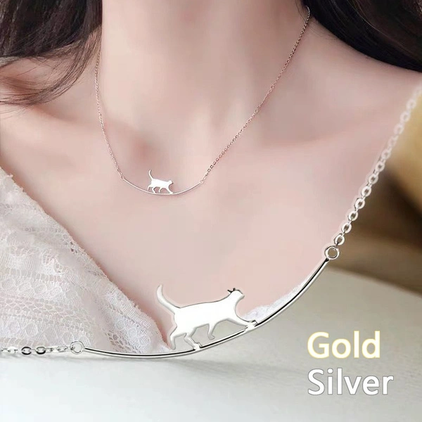 Creative Cute Cat Pendant Necklace Cat Necklace Gift for Girlfriend Anniversary Gift